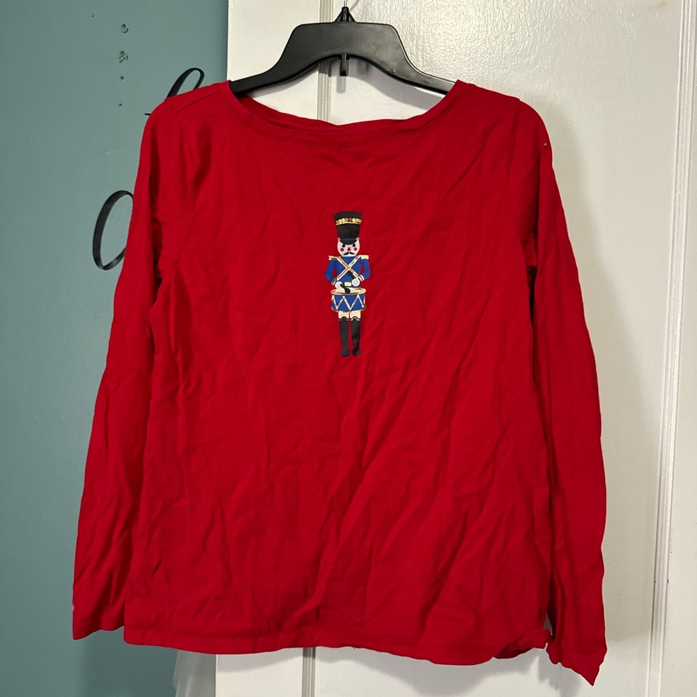 Talbots Red Long Sleeve Holiday Short Nutcracker Graphic M Medium 100% Cotton